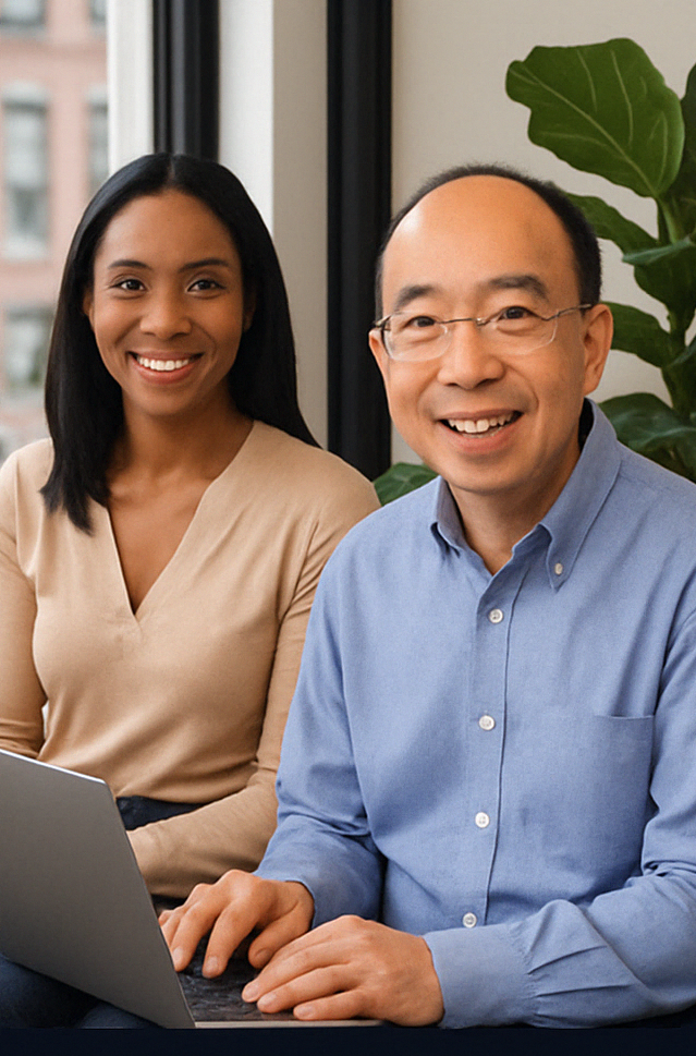 Business professionals discussing AI automation